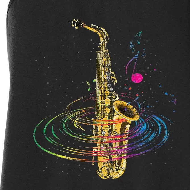 Sax Player Gift Idea Saxophonist Music Notes Saxophone Women's Racerback Tank