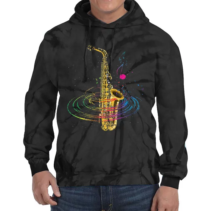 Sax Player Gift Idea Saxophonist Music Notes Saxophone Tie Dye Hoodie