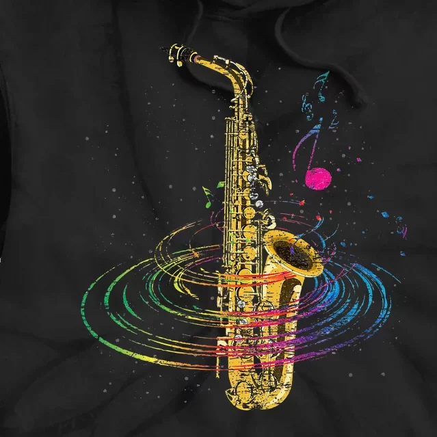 Sax Player Gift Idea Saxophonist Music Notes Saxophone Tie Dye Hoodie