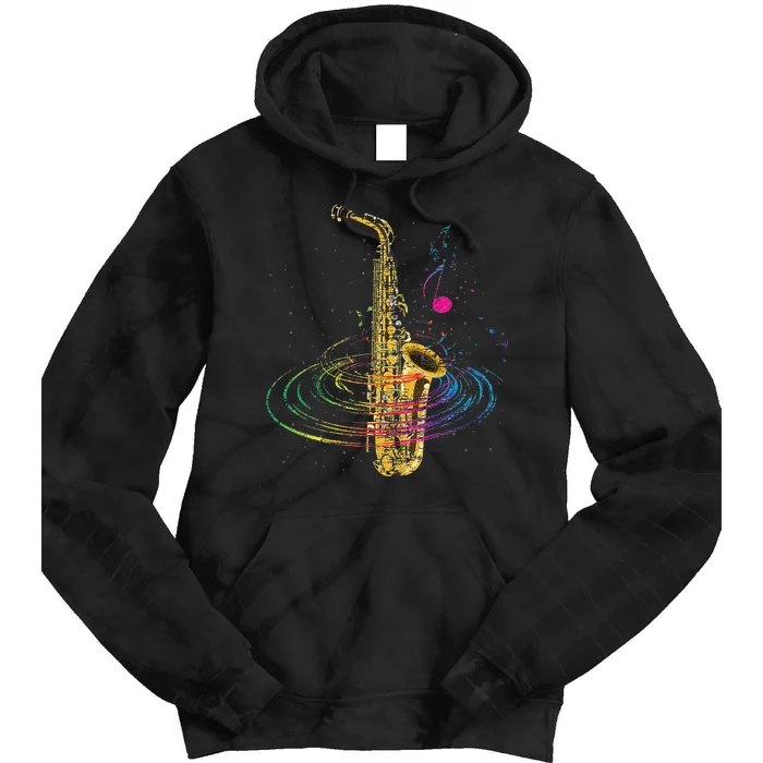 Sax Player Gift Idea Saxophonist Music Notes Saxophone Tie Dye Hoodie