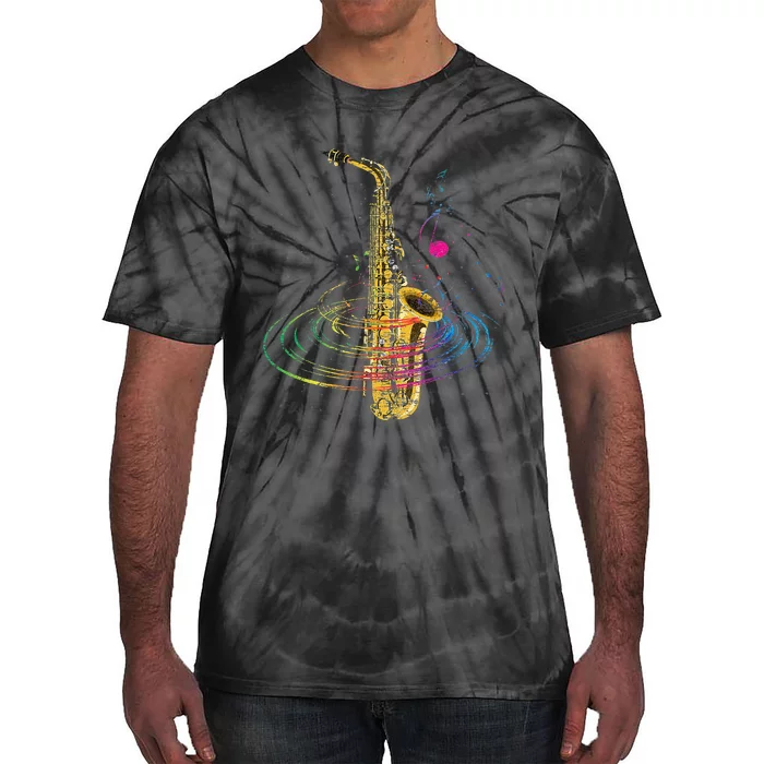 Sax Player Gift Idea Saxophonist Music Notes Saxophone Tie-Dye T-Shirt