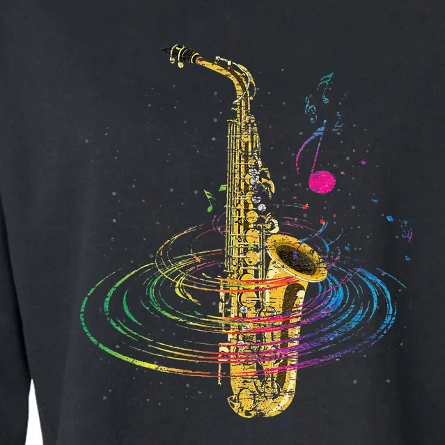 Sax Player Gift Idea Saxophonist Music Notes Saxophone Cropped Pullover Crew