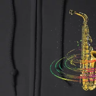 Sax Player Gift Idea Saxophonist Music Notes Saxophone Full Zip Hoodie