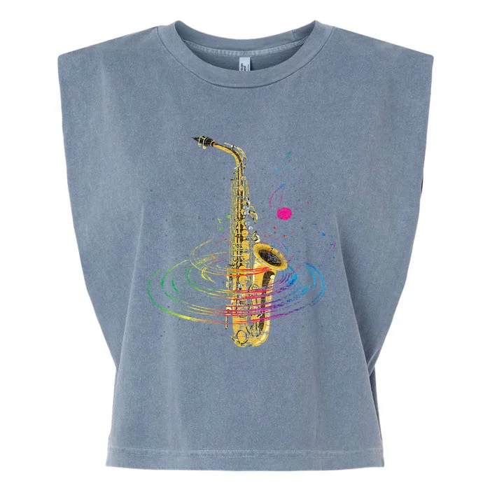 Sax Player Gift Idea Saxophonist Music Notes Saxophone Garment-Dyed Women's Muscle Tee