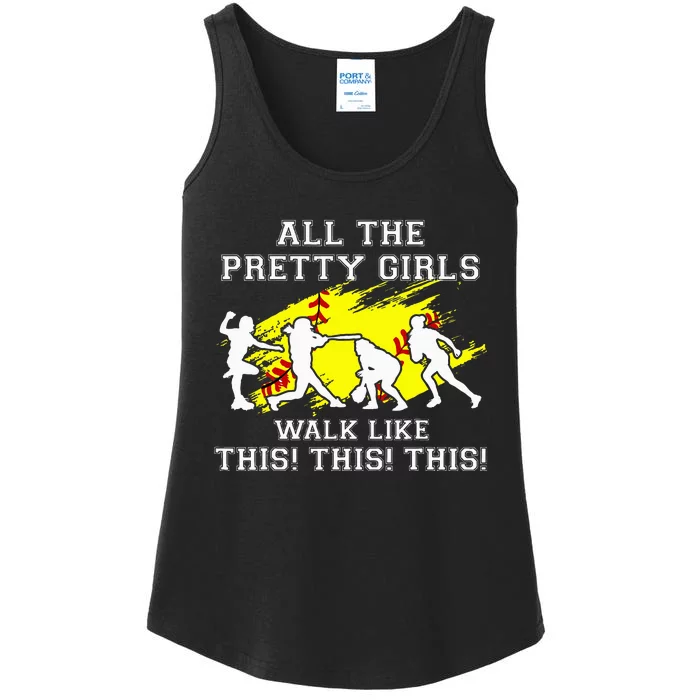 Softballshirt Pretty Girl Walk Like This Funny Ladies Essential Tank