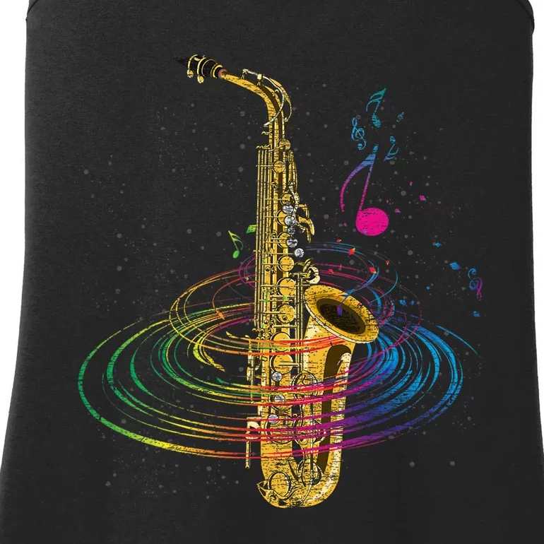 Sax Player Gift Idea Saxophonist Music Notes Saxophone Ladies Essential Tank