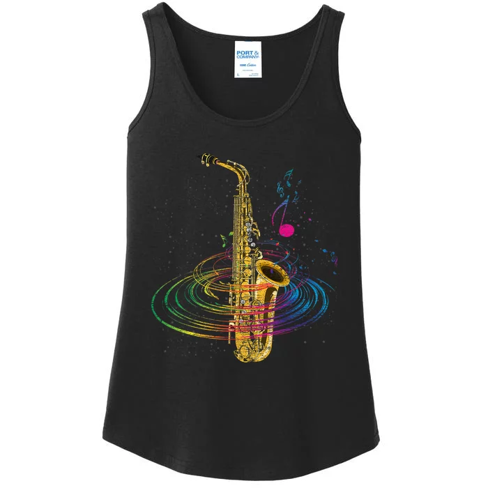 Sax Player Gift Idea Saxophonist Music Notes Saxophone Ladies Essential Tank