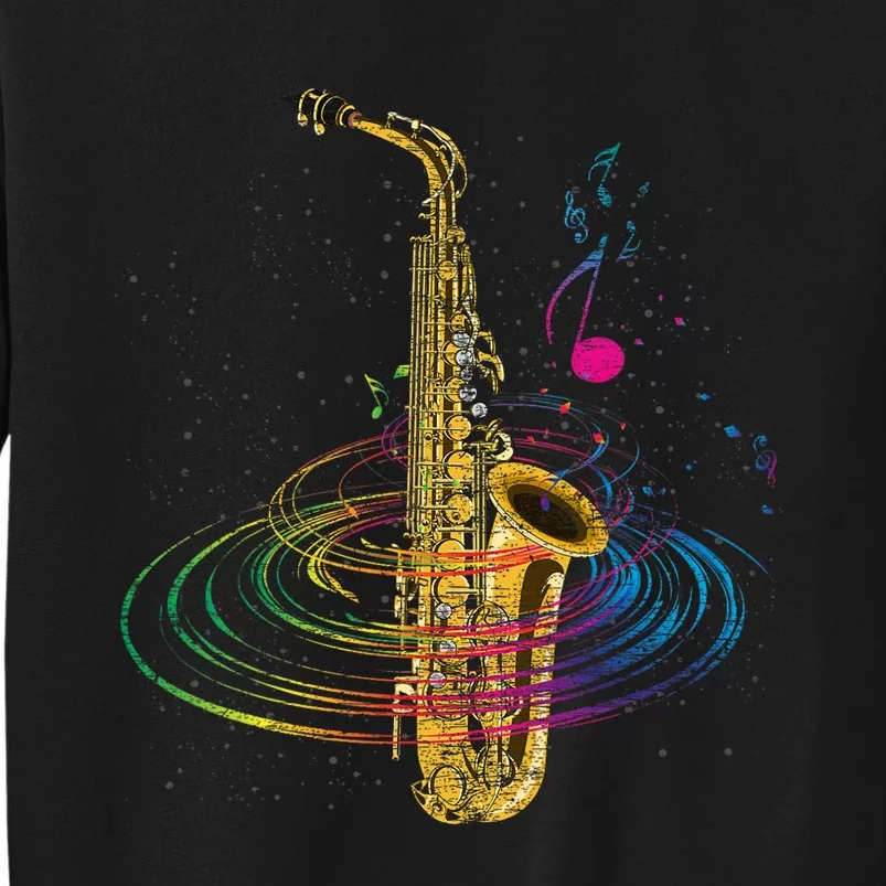 Sax Player Gift Idea Saxophonist Music Notes Saxophone Tall Sweatshirt