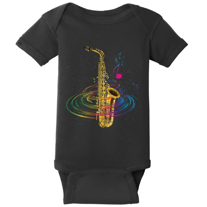 Sax Player Gift Idea Saxophonist Music Notes Saxophone Baby Bodysuit