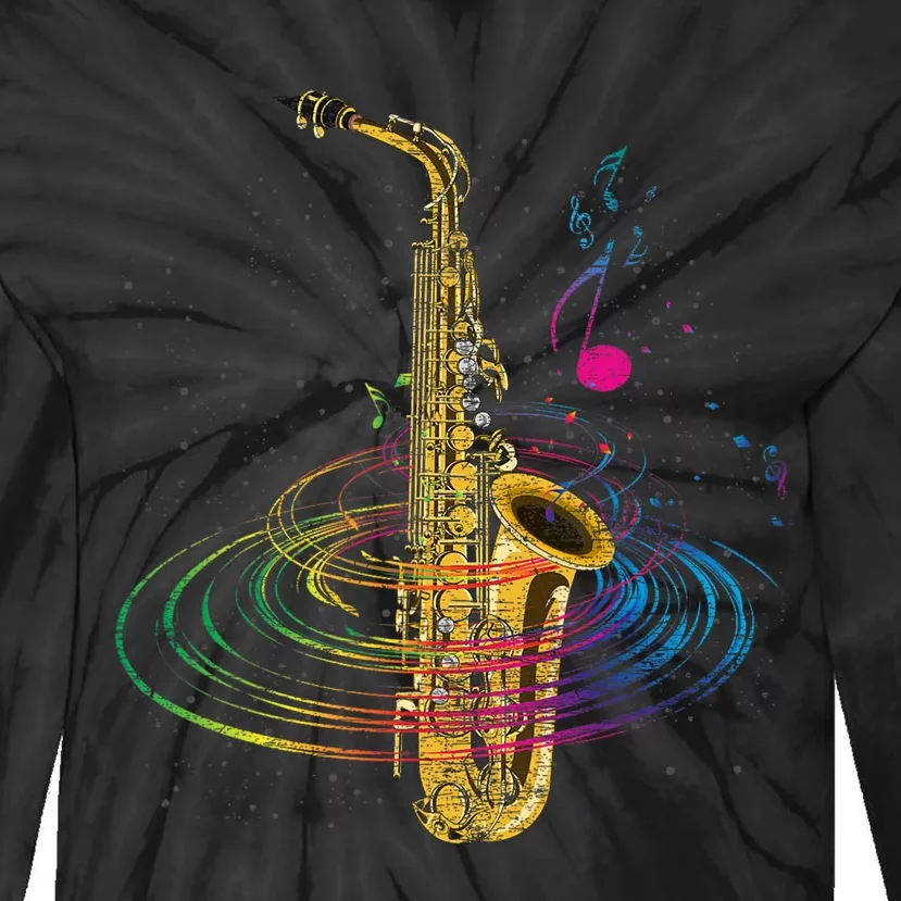 Sax Player Gift Idea Saxophonist Music Notes Saxophone Tie-Dye Long Sleeve Shirt