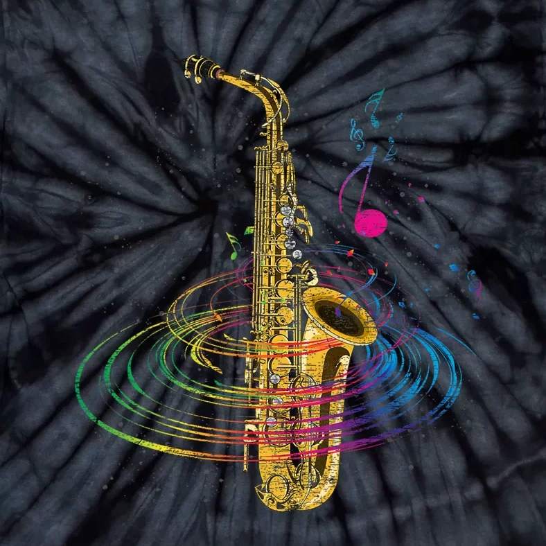 Sax Player Gift Idea Saxophonist Music Notes Saxophone Tie-Dye T-Shirt