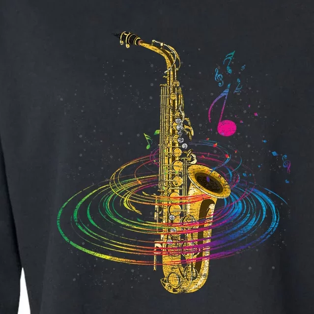 Sax Player Gift Idea Saxophonist Music Notes Saxophone Cropped Pullover Crew