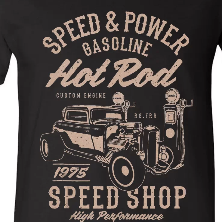 Speed & Power Gasoline Hot Rod Speed Shop V-Neck T-Shirt