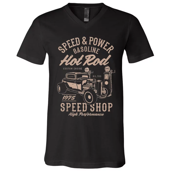 Speed & Power Gasoline Hot Rod Speed Shop V-Neck T-Shirt