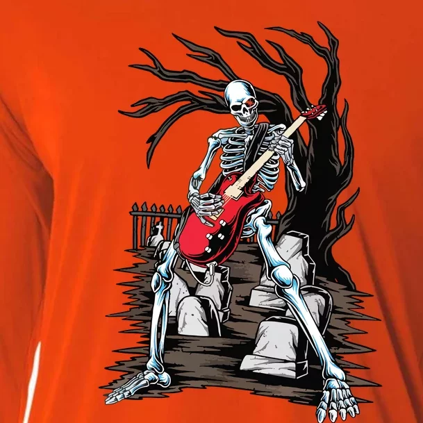 Skeleton Playing Guitar Electric Acoustic Halloween Costume Cooling Performance Long Sleeve Crew