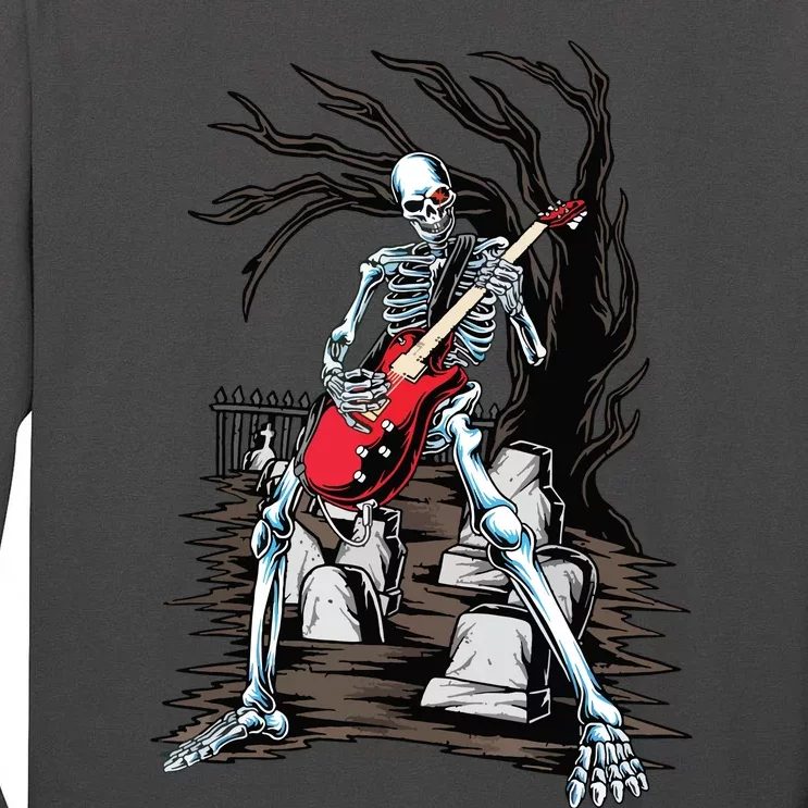 Skeleton Playing Guitar Electric Acoustic Halloween Costume Tall Long Sleeve T-Shirt