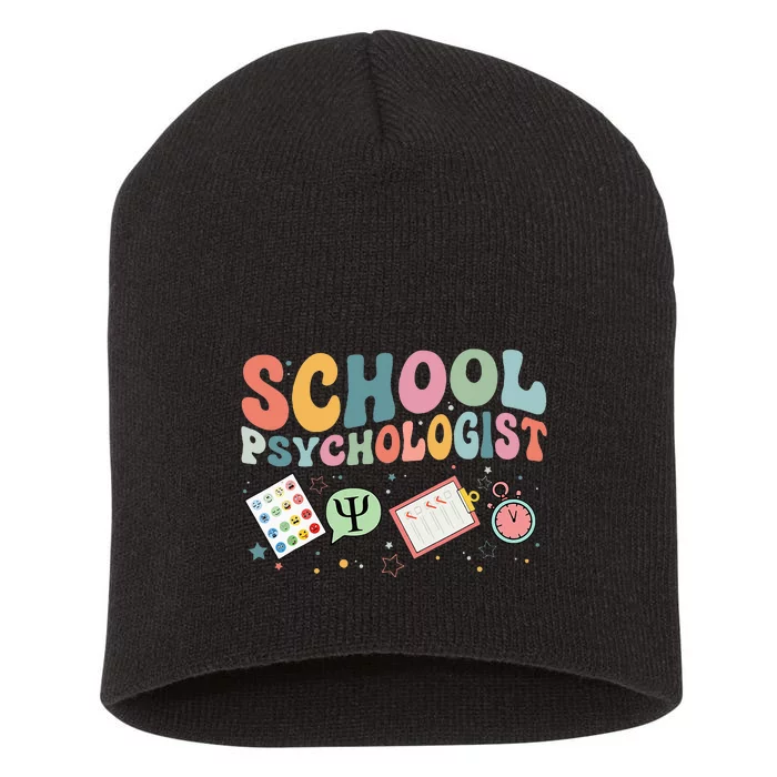 School Psychologist Groovy Psychology Teacher Short Acrylic Beanie