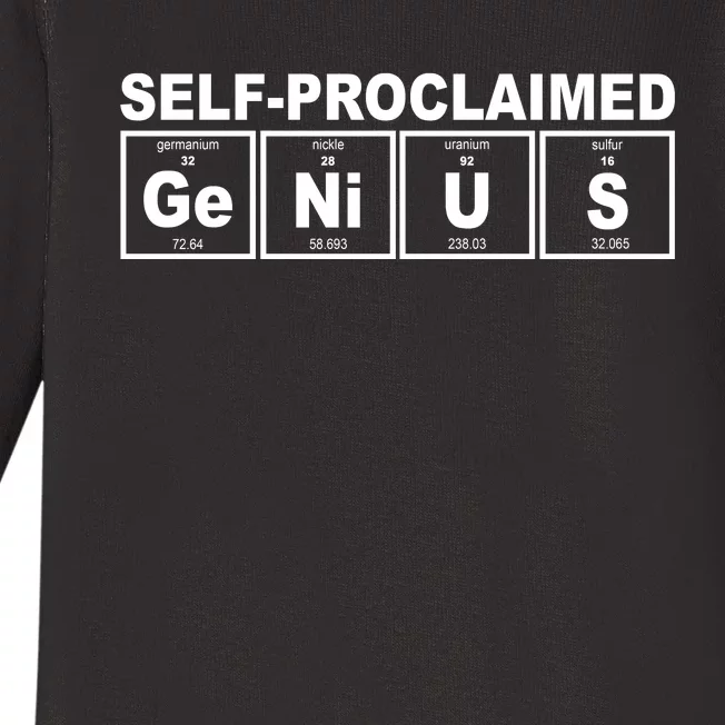 Self Proclaimed Genius Funny Periodic Table Baby Long Sleeve Bodysuit