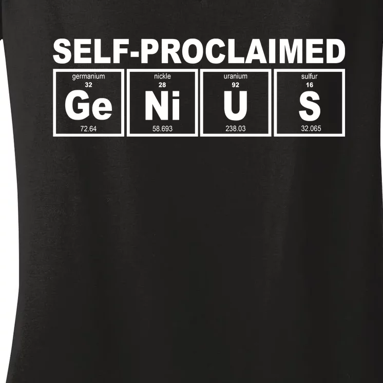 Self Proclaimed Genius Funny Periodic Table Women's V-Neck T-Shirt