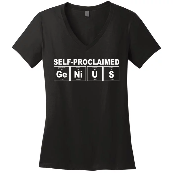 Self Proclaimed Genius Funny Periodic Table Women's V-Neck T-Shirt