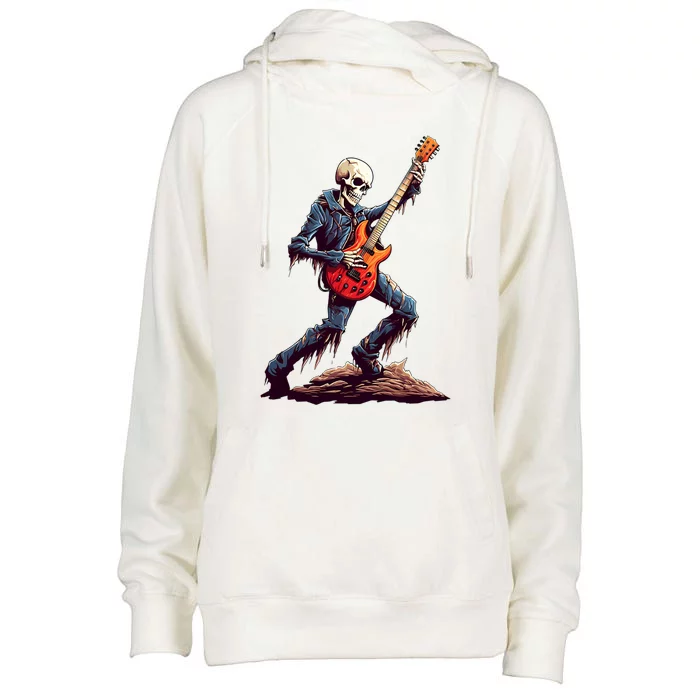 Skeleton Playing Guitar Rock And Roll Skeleton Hand Meaningful Gift Womens Funnel Neck Pullover Hood