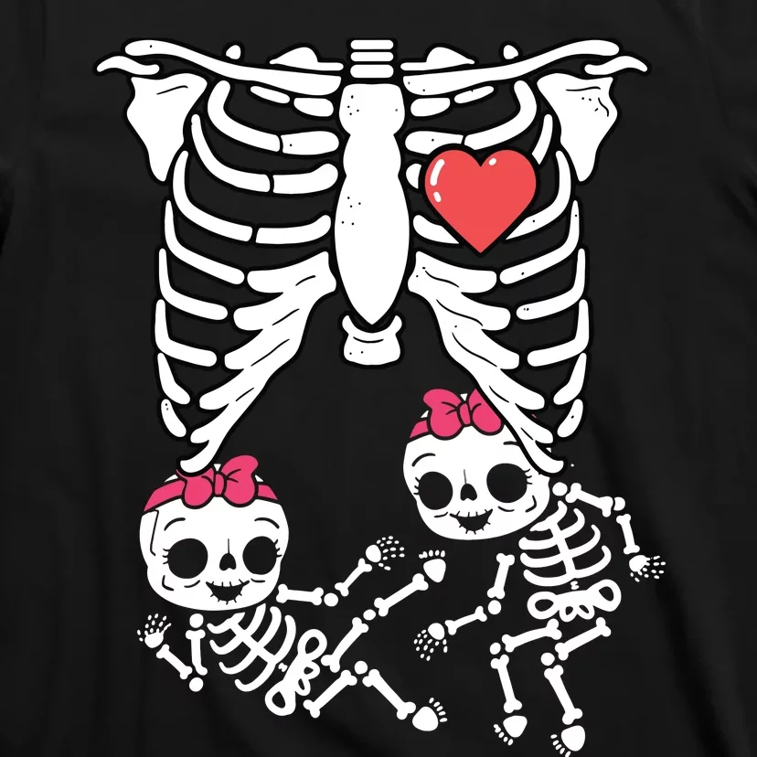 Skeleton Pregnancy Girl Twins XRay Pregnant Halloween T-Shirt