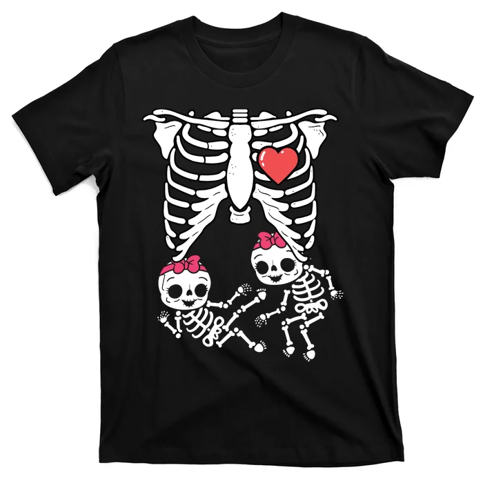 Skeleton Pregnancy Girl Twins XRay Pregnant Halloween T-Shirt