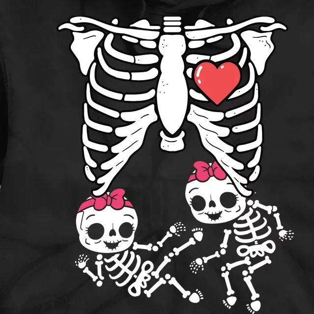 Skeleton Pregnancy Girl Twins XRay Pregnant Halloween Tie Dye Hoodie