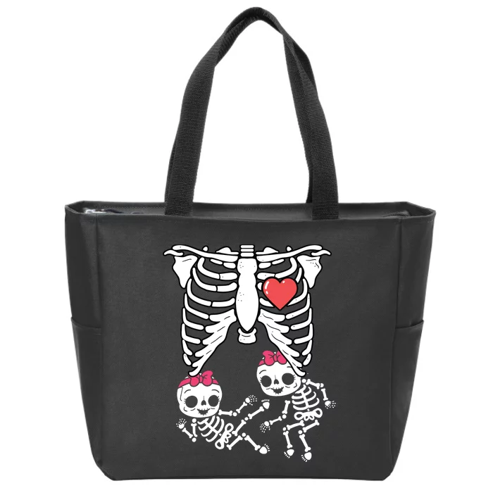 Skeleton Pregnancy Girl Twins XRay Pregnant Halloween Zip Tote Bag