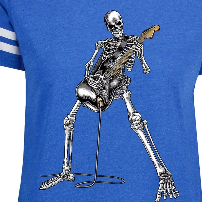 Skeleton Playing Guitar Rock And Roll Graphic Band Enza Ladies Jersey Football T-Shirt