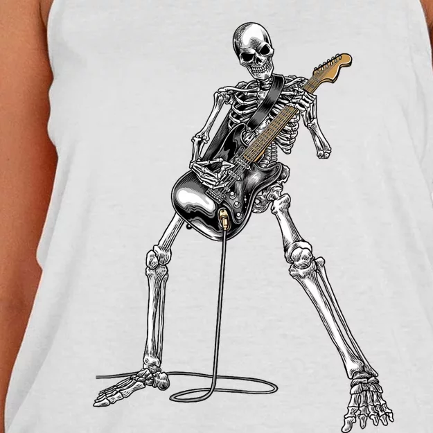 Skeleton Playing Guitar Rock And Roll Graphic Band Women's Knotted Racerback Tank