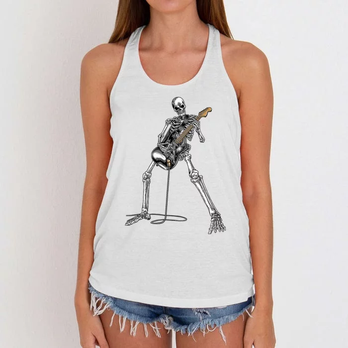 Skeleton Playing Guitar Rock And Roll Graphic Band Women's Knotted Racerback Tank