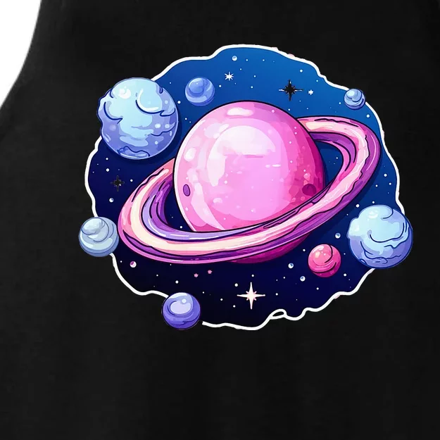 Saturn Planets Galaxy Ladies Tri-Blend Wicking Tank