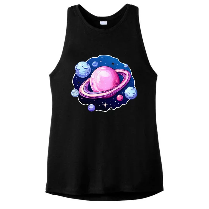 Saturn Planets Galaxy Ladies Tri-Blend Wicking Tank