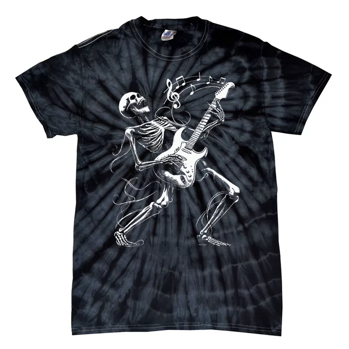 Skeleton Playing Guitar Music Gifts Rock Band Tie-Dye T-Shirt