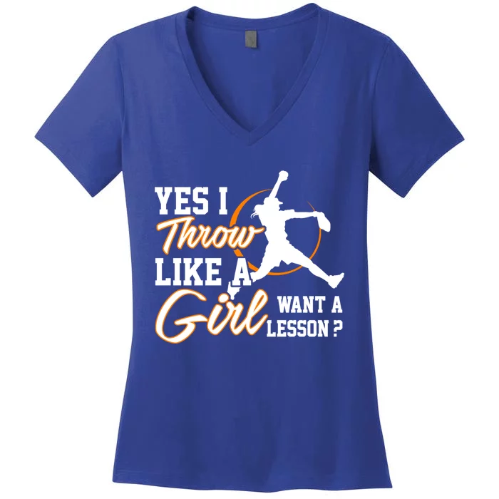 Softball Player Gift Yes I Throw Like A Lesson Meaningful Gift Women's V-Neck T-Shirt