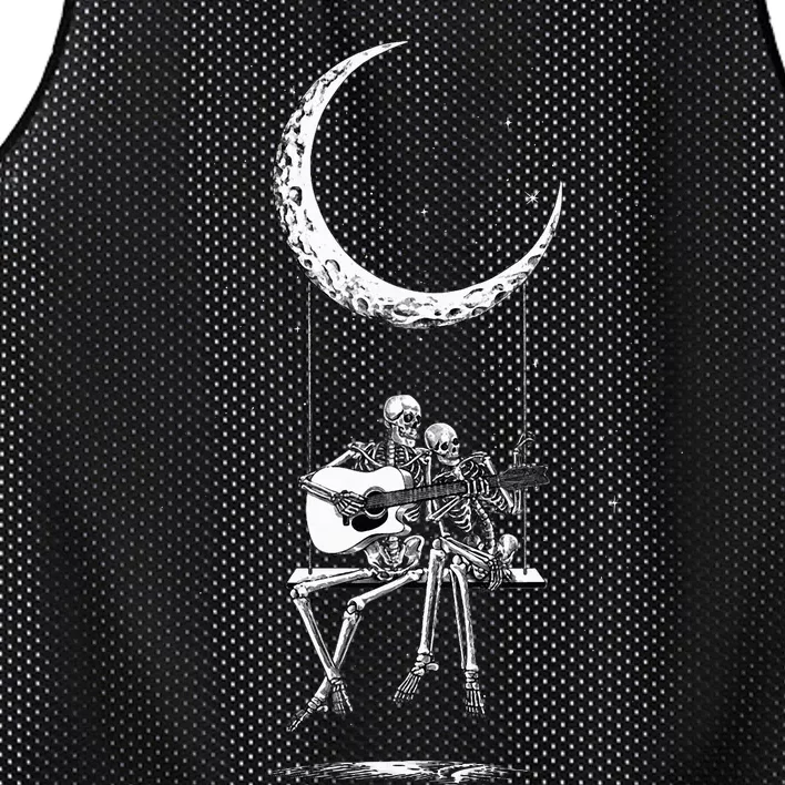 Skeleton Playing Guitar Band S Rock And Roll Moon Mesh Reversible Basketball Jersey Tank