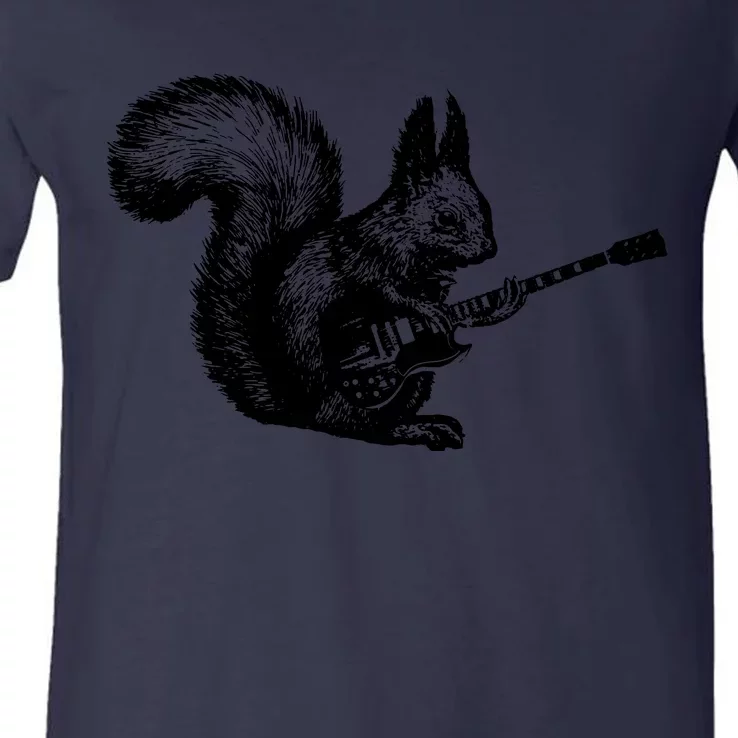 Squirrel Playing Guitar Funny Squirel Guitar Lover Guitar V-Neck T-Shirt