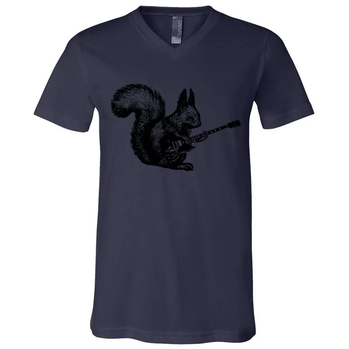 Squirrel Playing Guitar Funny Squirel Guitar Lover Guitar V-Neck T-Shirt