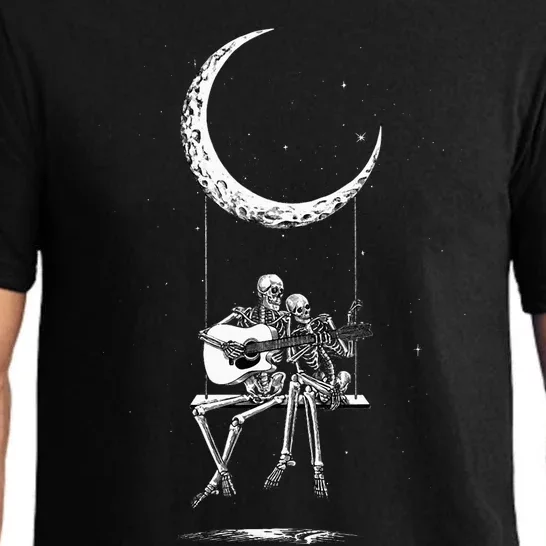 Skeleton Playing Guitar Graphic Band S Rock And Roll Moon Pajama Set