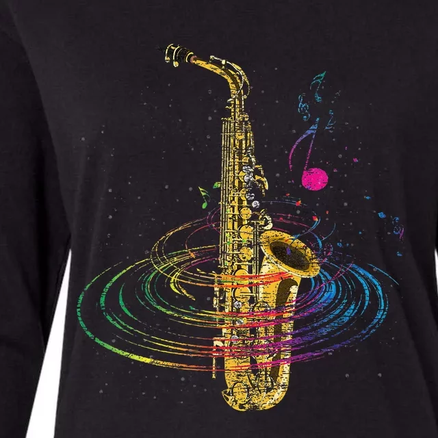 Sax Player Gift Idea Saxophonist Music Notes Saxophone Womens Cotton Relaxed Long Sleeve T-Shirt