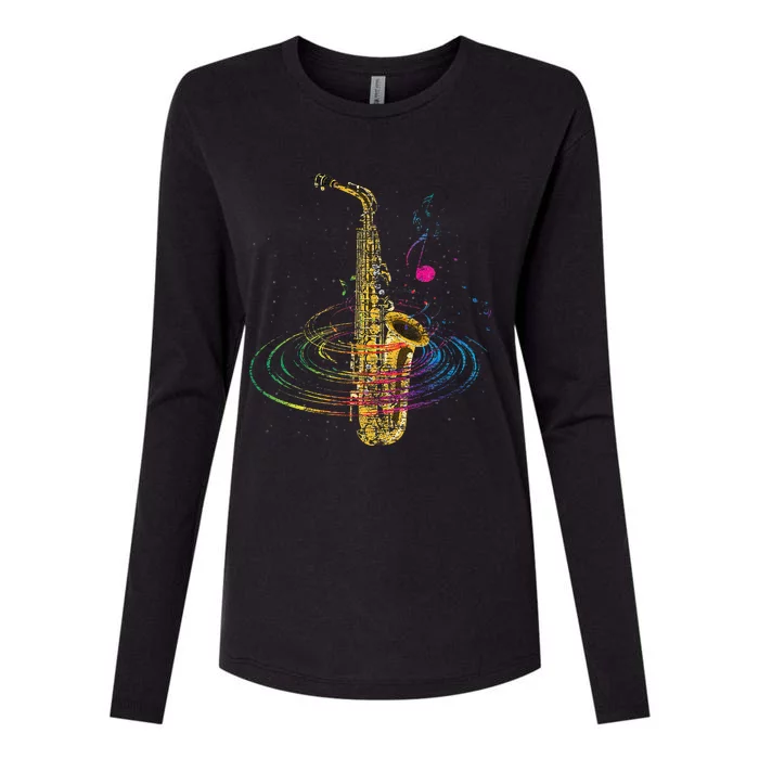 Sax Player Gift Idea Saxophonist Music Notes Saxophone Womens Cotton Relaxed Long Sleeve T-Shirt