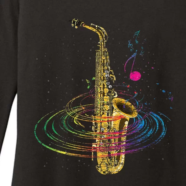 Sax Player Gift Idea Saxophonist Music Notes Saxophone Womens CVC Long Sleeve Shirt