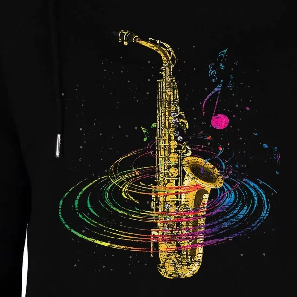 Sax Player Gift Idea Saxophonist Music Notes Saxophone Womens Funnel Neck Pullover Hood