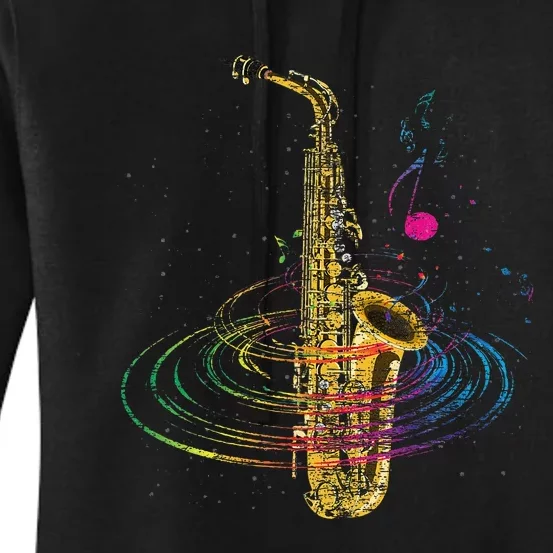 Sax Player Gift Idea Saxophonist Music Notes Saxophone Women's Pullover Hoodie