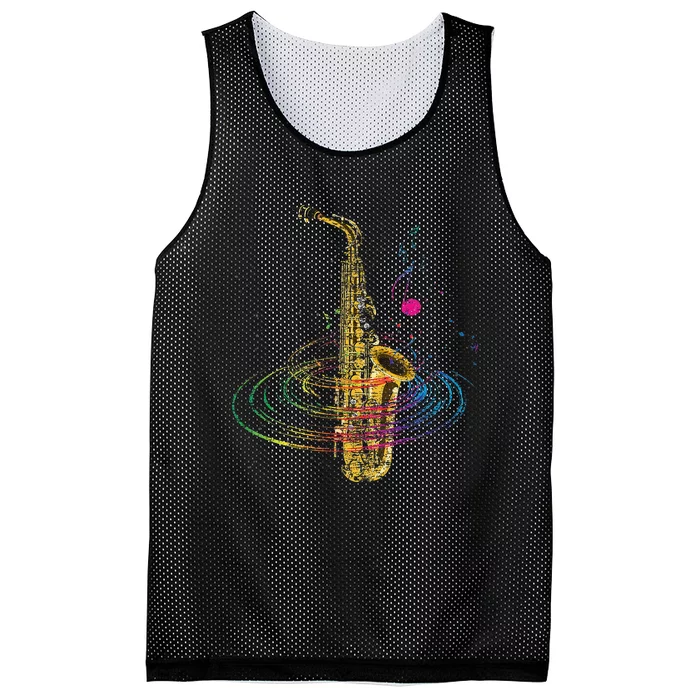 Sax Player Gift Idea Saxophonist Music Notes Saxophone Mesh Reversible Basketball Jersey Tank