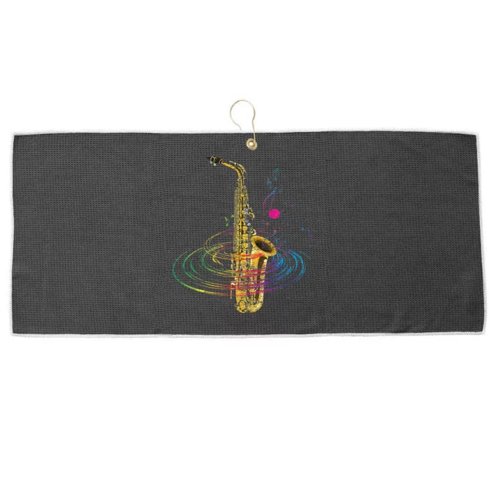 Sax Player Gift Idea Saxophonist Music Notes Saxophone Large Microfiber Waffle Golf Towel