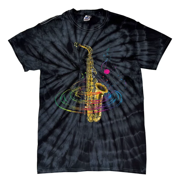 Sax Player Gift Idea Saxophonist Music Notes Saxophone Tie-Dye T-Shirt