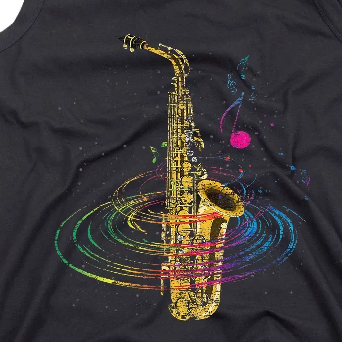 Sax Player Gift Idea Saxophonist Music Notes Saxophone Tank Top