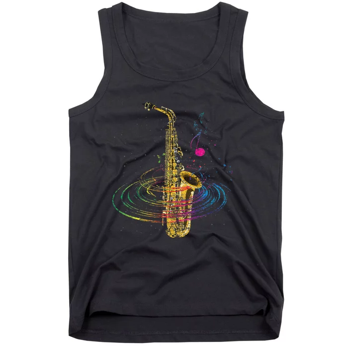 Sax Player Gift Idea Saxophonist Music Notes Saxophone Tank Top